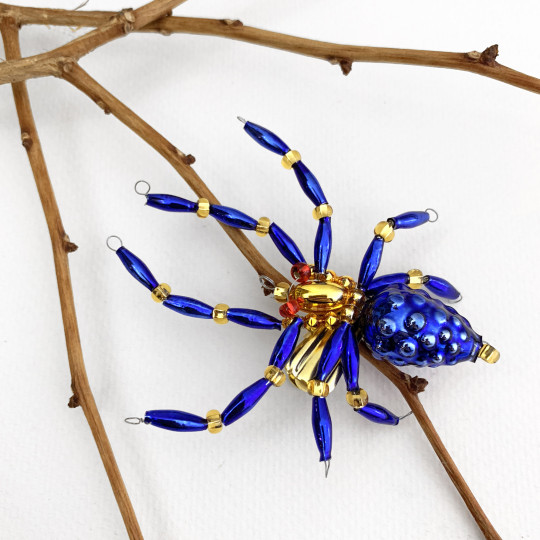 Beaded Blue Spider Clipping Ornament ~ 3" ~ Czech Republic